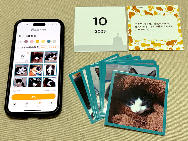 Fammプリントの写真プリントとマンスリーカードとメッセージカード
