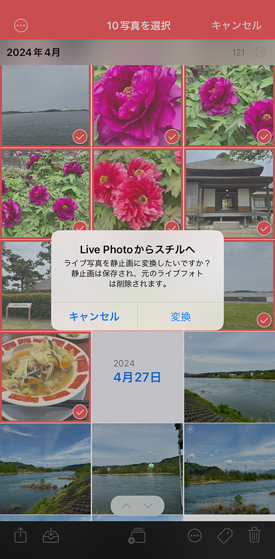 iPhoneアプリ「HashPhotos」でライブフォトをまとめて通常の写真(静止画)に変換する